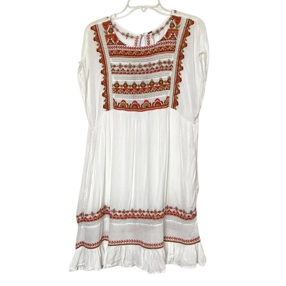 FREE PEOPLE Size M White Embroidered Sunrise Wanderer Mini Dress Summer - Picture 2 of 7